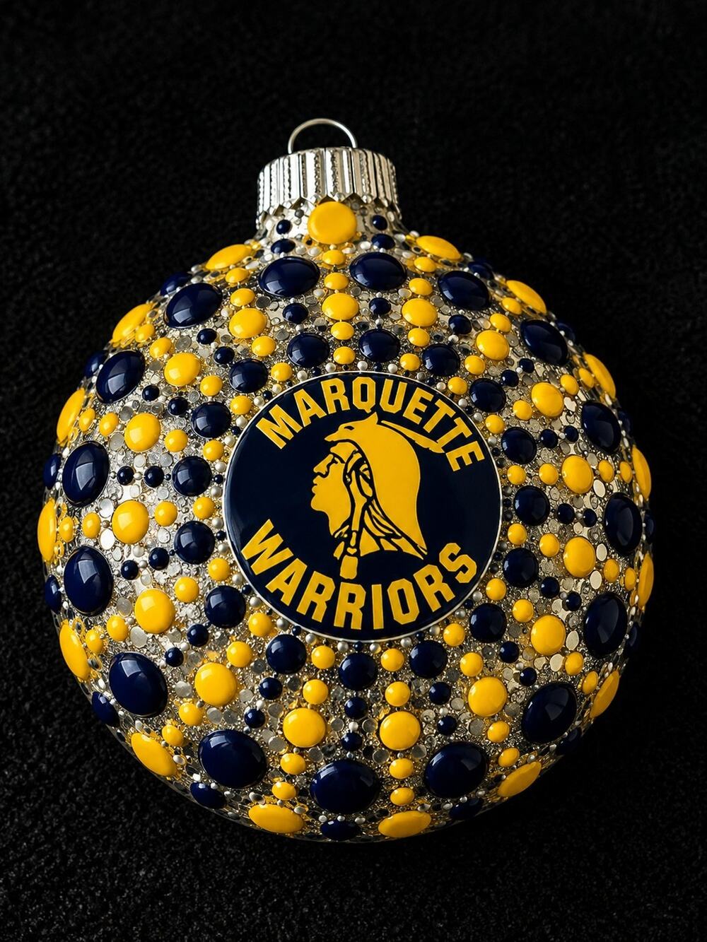 Marquette Warriors Hand-Painted Shatterproof Ornament 3” Dot Mandala